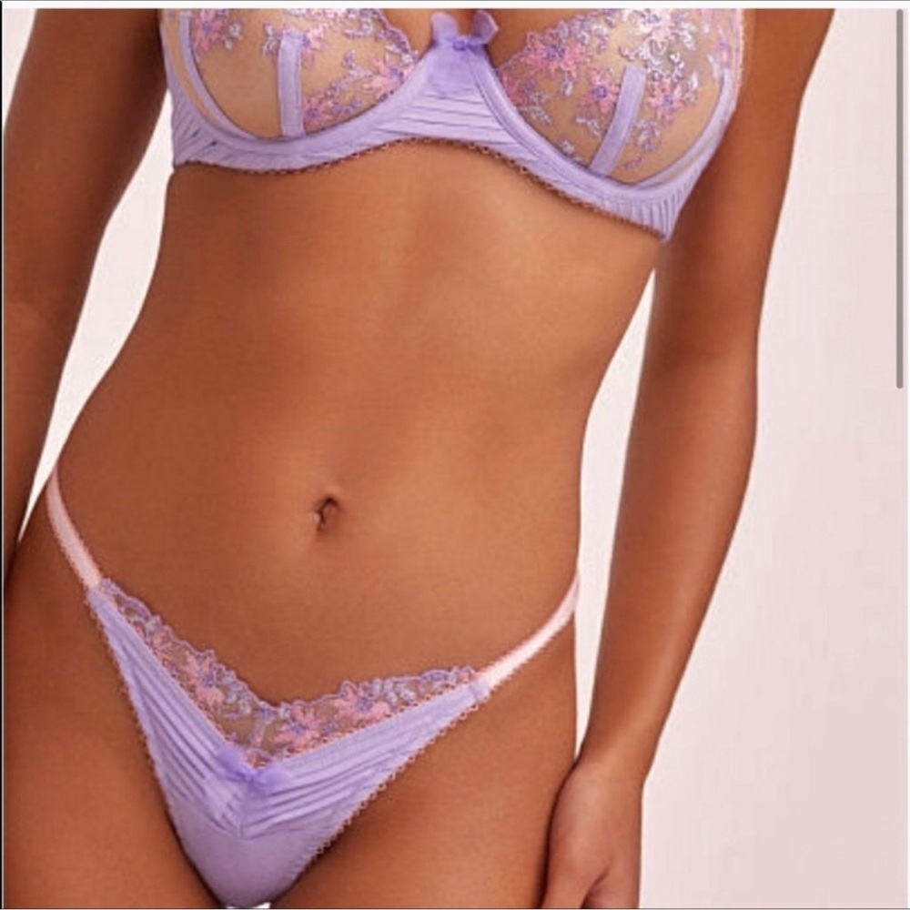 3 PC For Love And Lemons Ophelia Lilac and Blush Iridescent Lace Bra Set - Picture 4 of 14